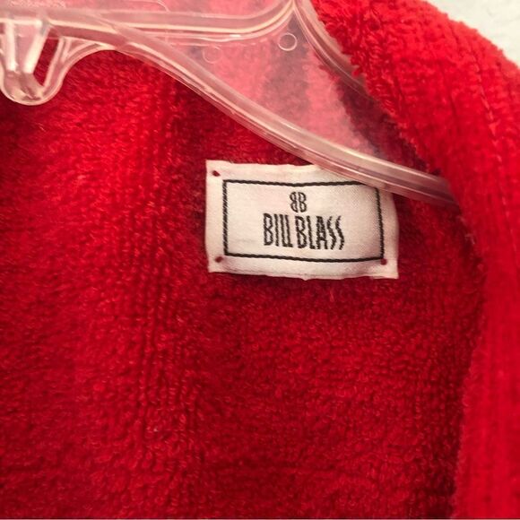 VTG 90s Bill Blass Mens One Size Heavy Terry Cloth Towel Belted Bath Robe Red - Picture 3 of 8